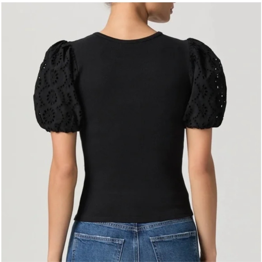 Paige NWT Marina Puff Sleeve Ribbed Top in Black Size Large - Picture 9 of 9
